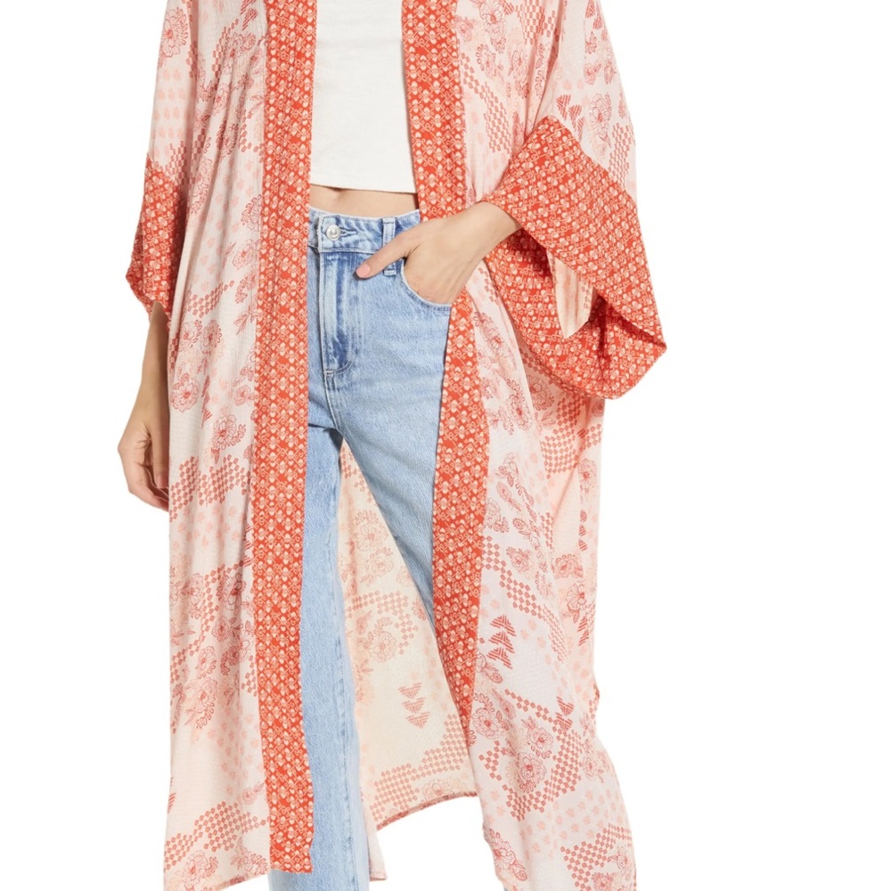 ✨SALE✨NWT Treasure & Bond Pink Floral Open Front Duster. One Size New with tags!